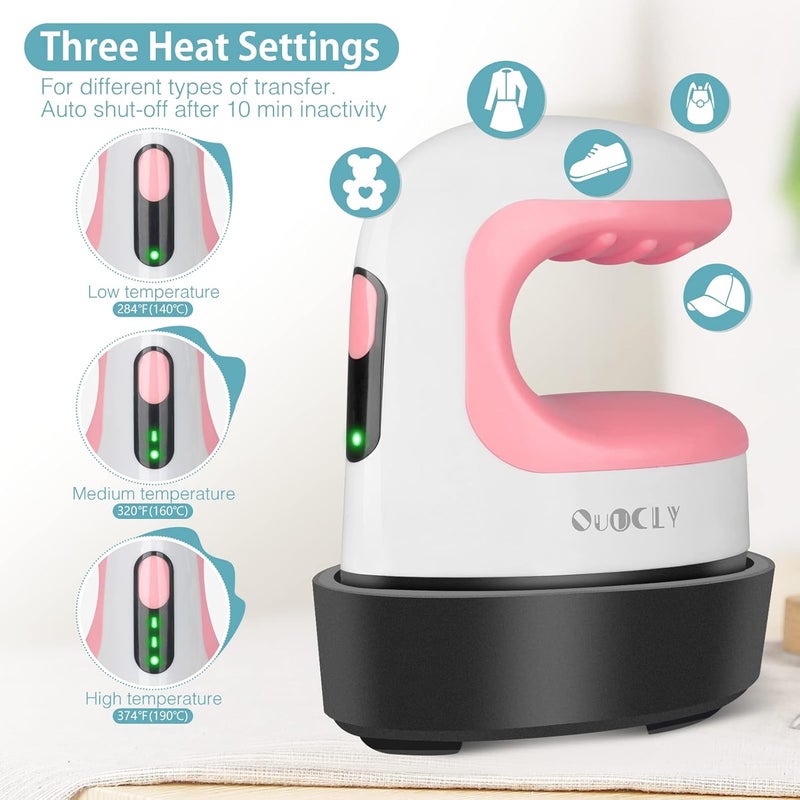 QuuCLY Mini Heat Press Machine, Mini Irons for Crafts,Portable Heat Press Easy for T-Shirts, Shoes, Hats and Small HTV Vinyl Projects Transfer(Pink) - Image 4